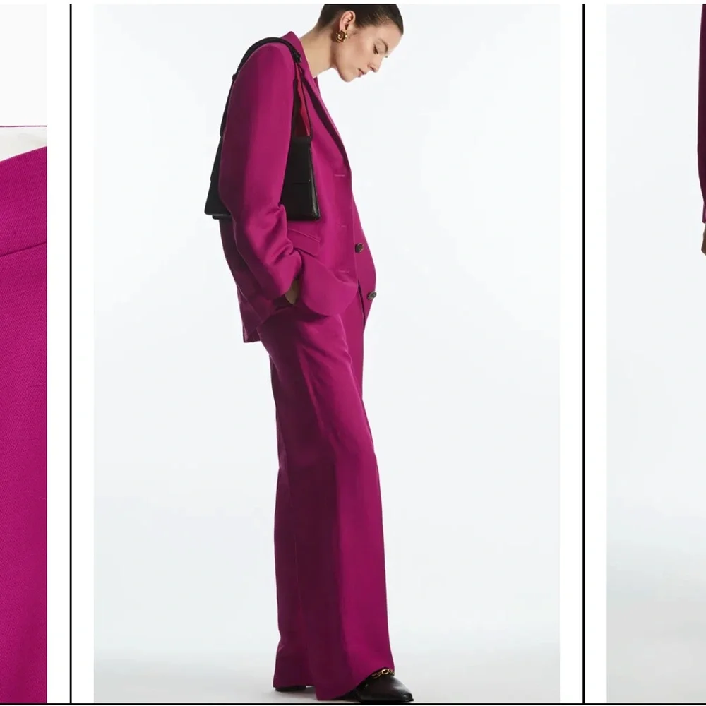 COS Bright Magenta Trousers Wide Leg - Adjustable Waist -Pockets 2 Linen Blend